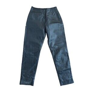 Harve Bernard Leather Pants Women Sz 8 28x27 Lined Straight Leg Black Jeans